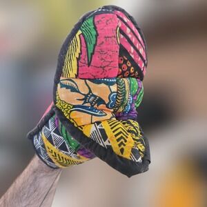 VTG Abstract Open Mouth Oven Mitt Multi Color Patchwork Quilt African Wax Print